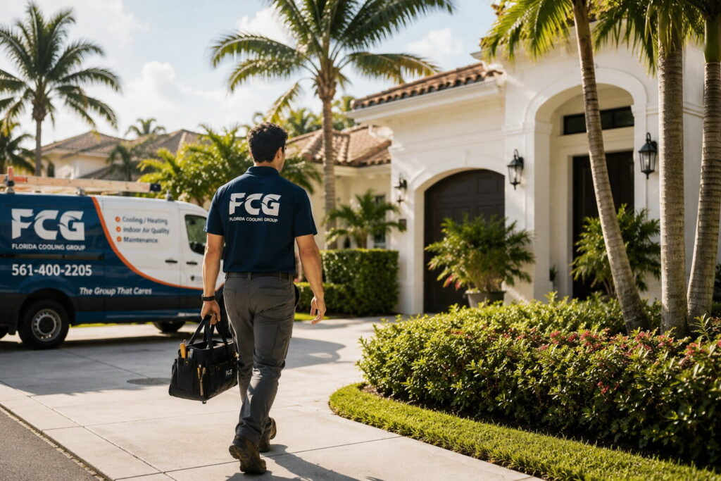 Florida Cooling Group technician arriving at a home for AC repair service in Lantana AC Repair