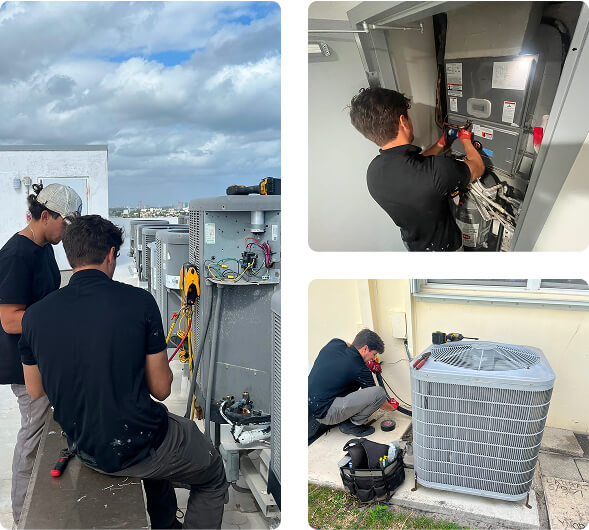 HVAC technicians inspecting rental ductwork